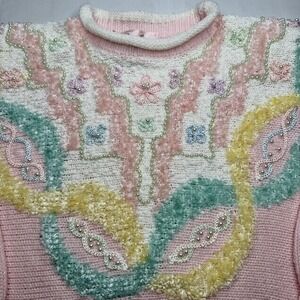 Vtg Jaclyn Smith Sweater M Pastel Pearl Floral Coquette Grandma Spring Easter